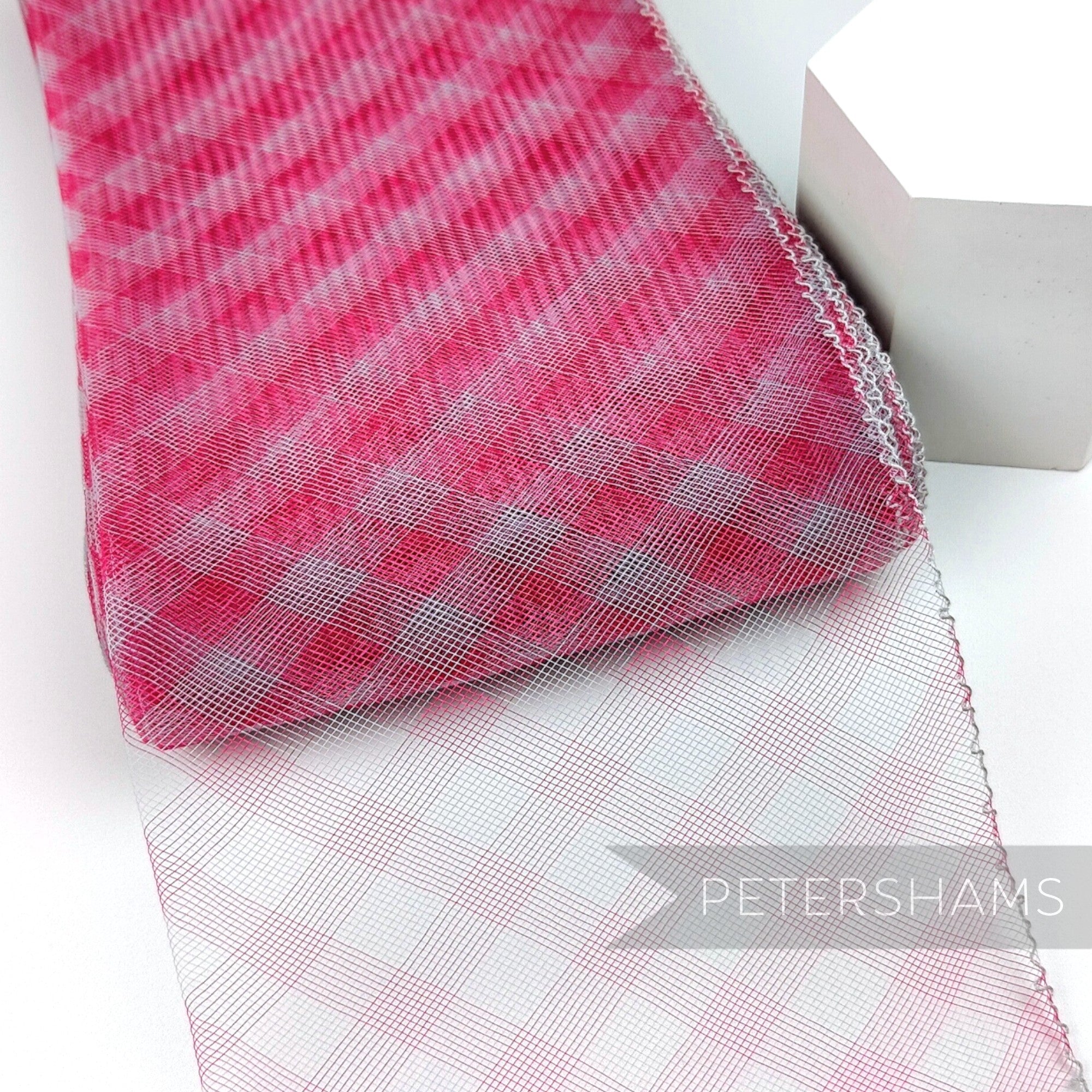 Petershams Millinery Supplies petite checker pattern crinoline in pink and grey for fascinator making