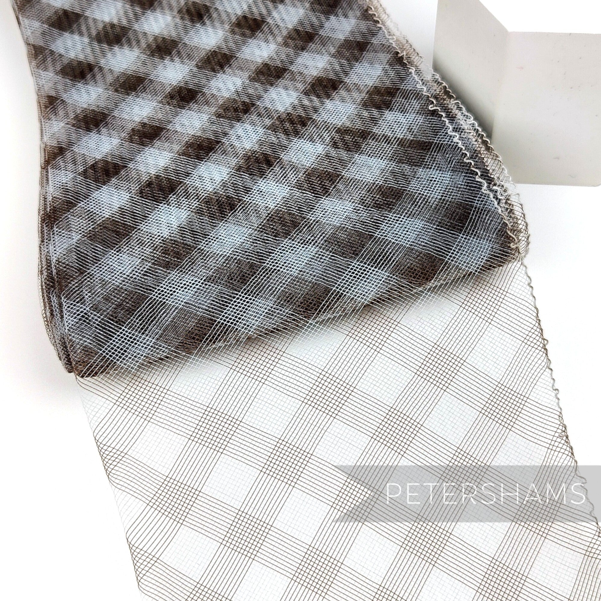 Petershams Millinery Supplies petite checker pattern crinoline horsehair braid in grey and white for fascinators