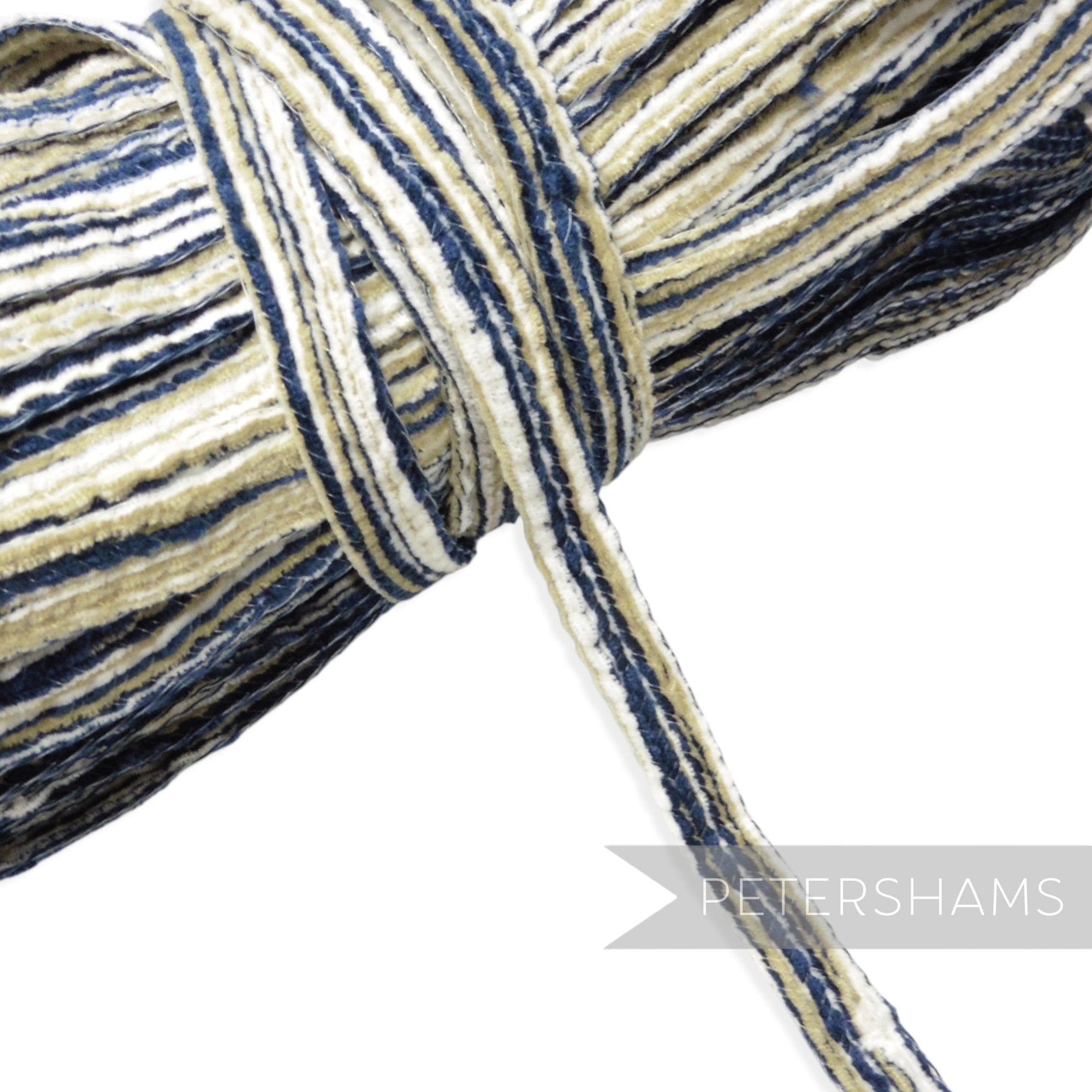 Petershams Millinery Supplies 15mm navy blue striped chenille crin braid for hat making and millinery trim