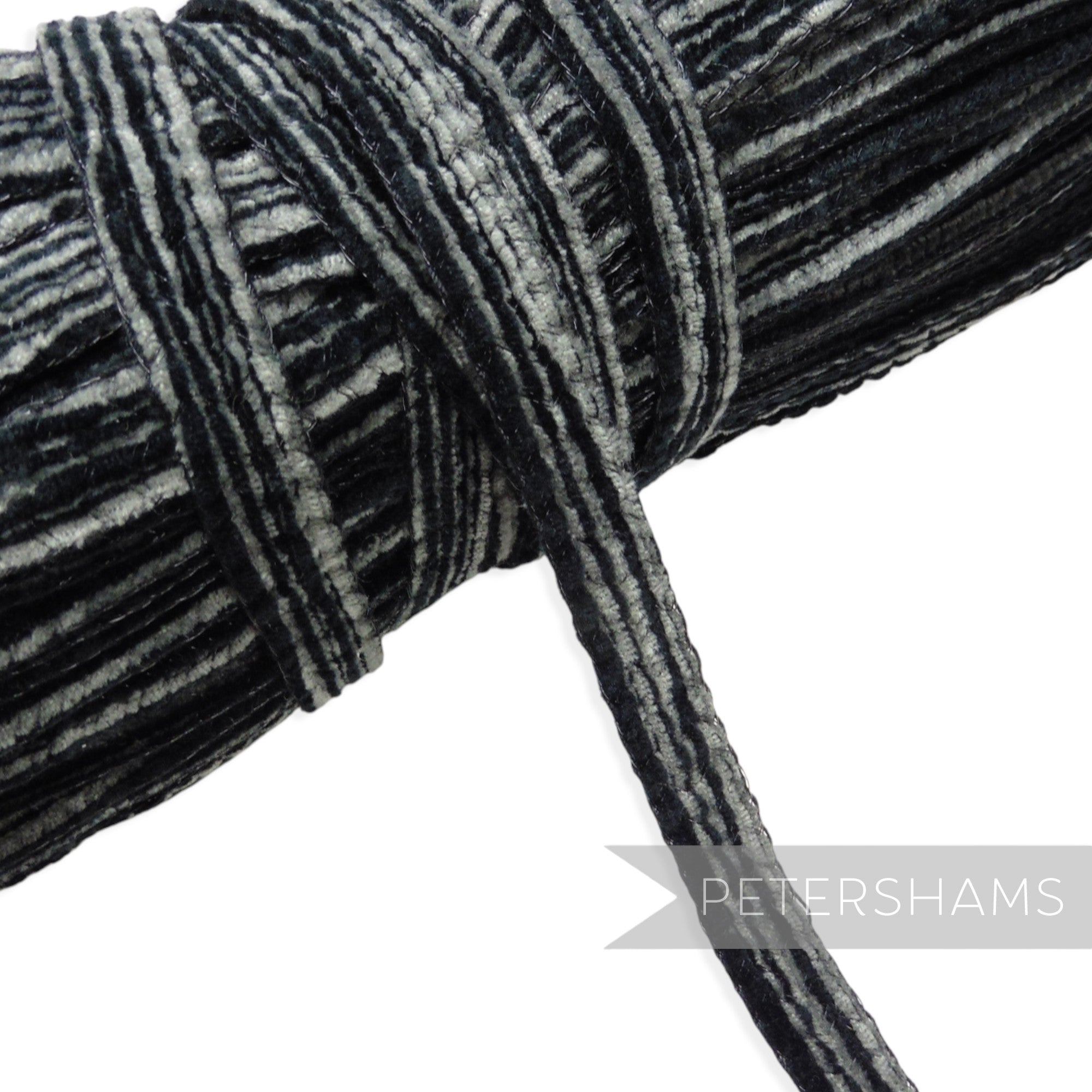 Petershams Millinery Supplies 15mm black and grey chenille threaded crin braid for hat making and millinery trim