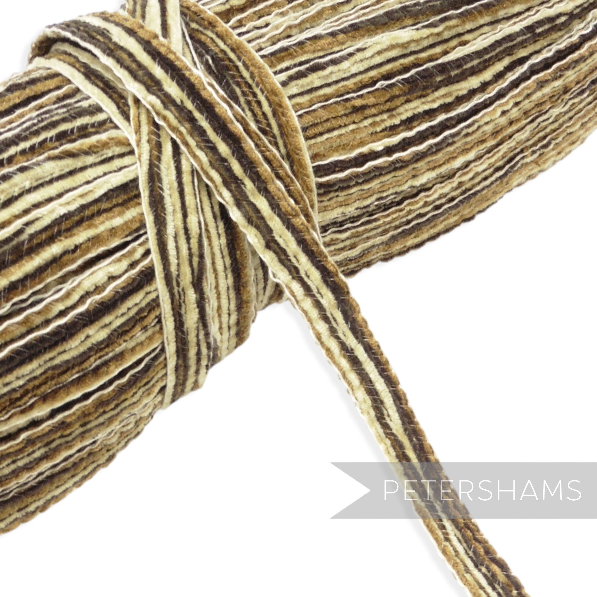 Petershams Millinery Supplies 15mm brown and cream striped chenille threaded crin braid for hat making and trim