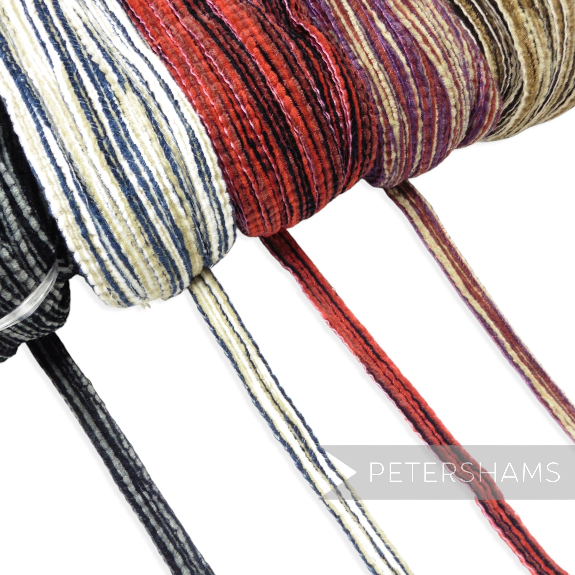 Petershams Millinery Supplies 15mm chenille threaded crin braid in various striped colours for hat making and trim