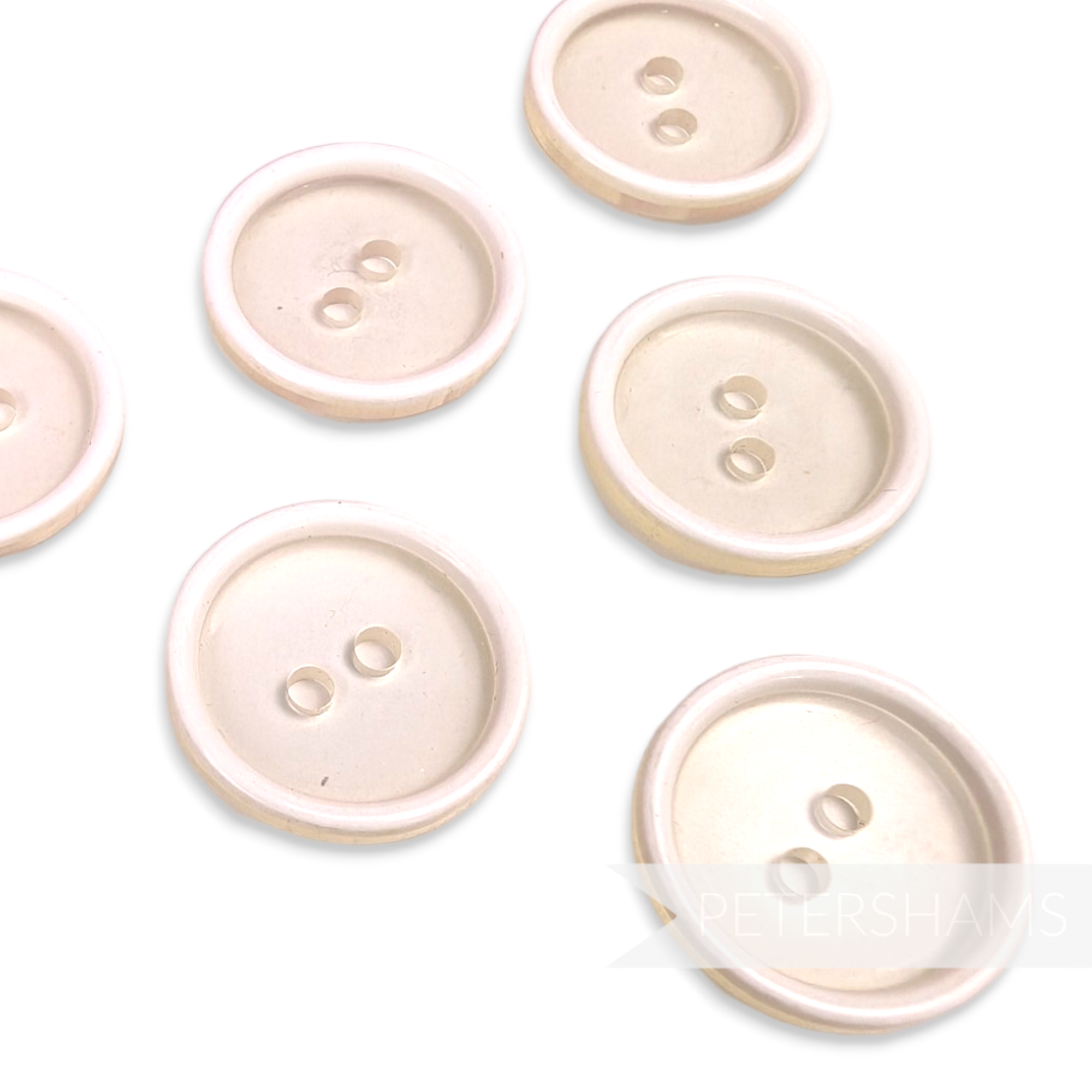 Petershams Millinery Supplies vintage 18mm clear plastic buttons with a bold white rim, pack of 12