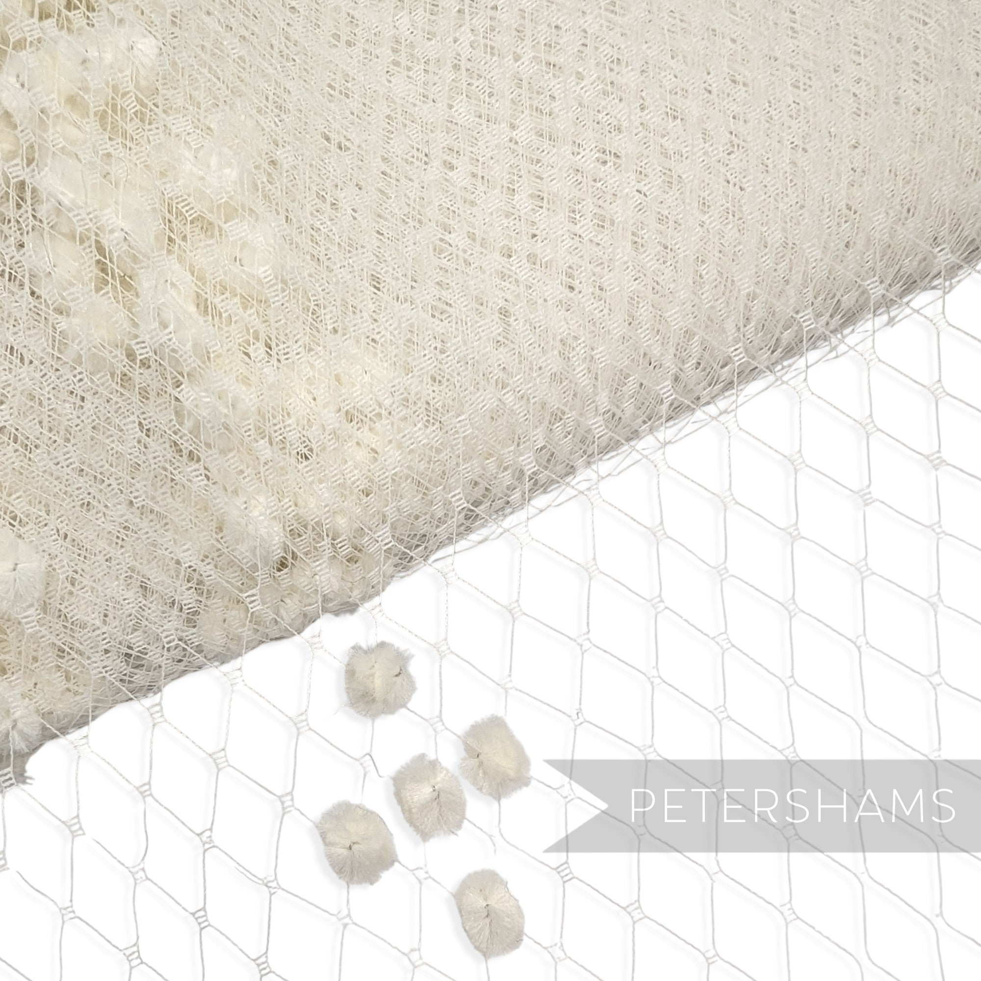 Petershams Millinery Supplies vintage replica cream veiling with a chenille dotted diamond pattern for hat making.