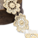Petershams Millinery Supplies vintage 1940s cream guipure lace trim with embroidered daisy flower motifs