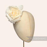 Petershams Millinery Supplies Kullie petite cream silk hat flower with curled petals on a wire stem