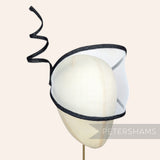 Petershams Millinery Supplies Astra crin and sinamay visor fascinator in white with a black wired spiral trim
