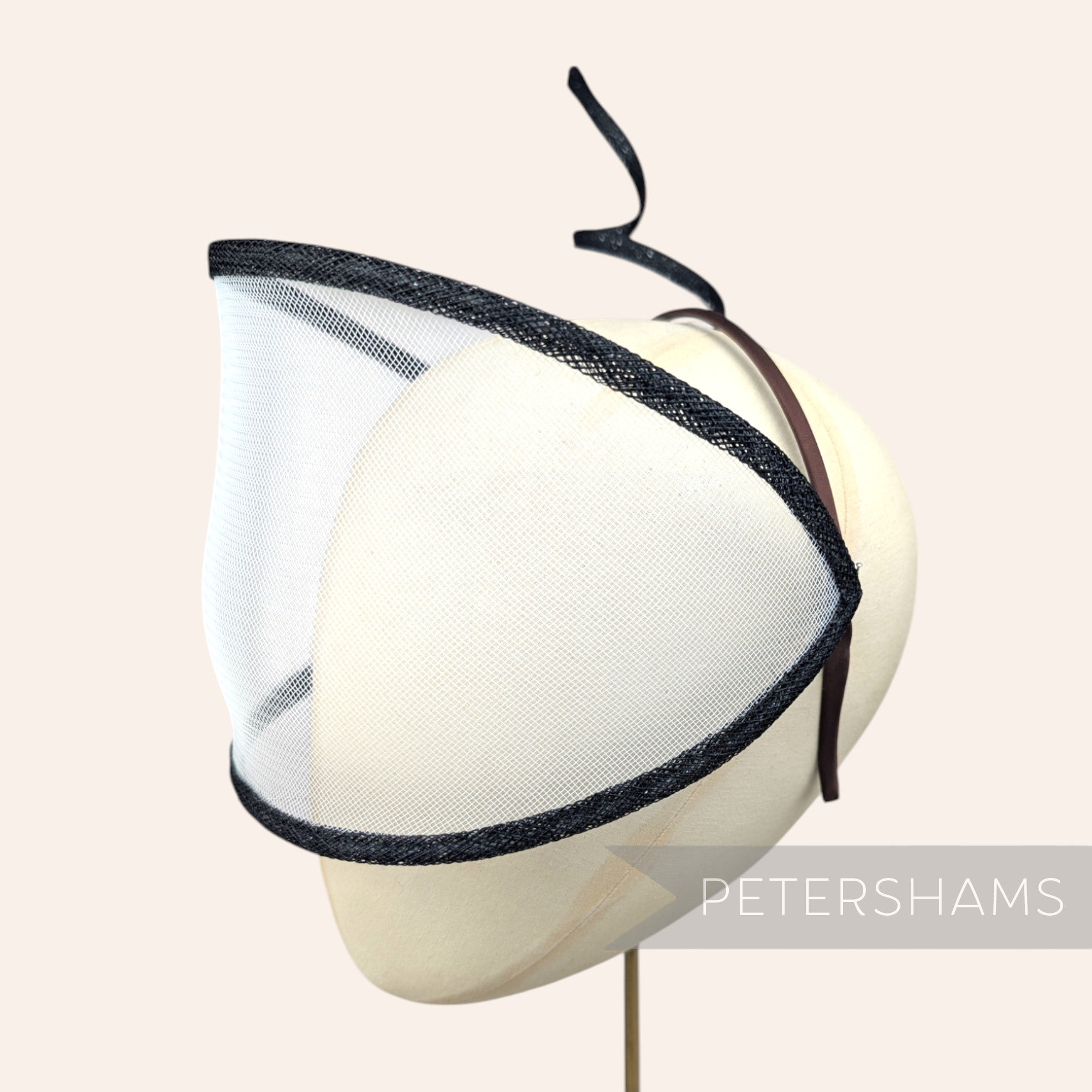 Petershams Millinery Supplies Astra crin and sinamay visor fascinator in white with black wired trim