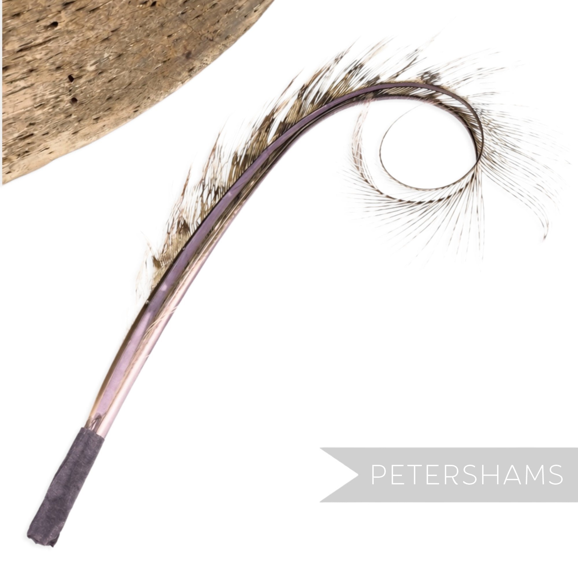 Petershams Millinery Supplies curled and burnt pheasant feather hat mount with wispy dyed detailing