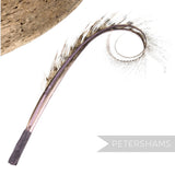 Petershams Millinery Supplies curled and burnt pheasant feather hat mount with wispy dyed detailing