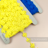 Petershams Millinery Supplies vintage 24mm yellow and blue daisy guipure lace trim on cardboard spools