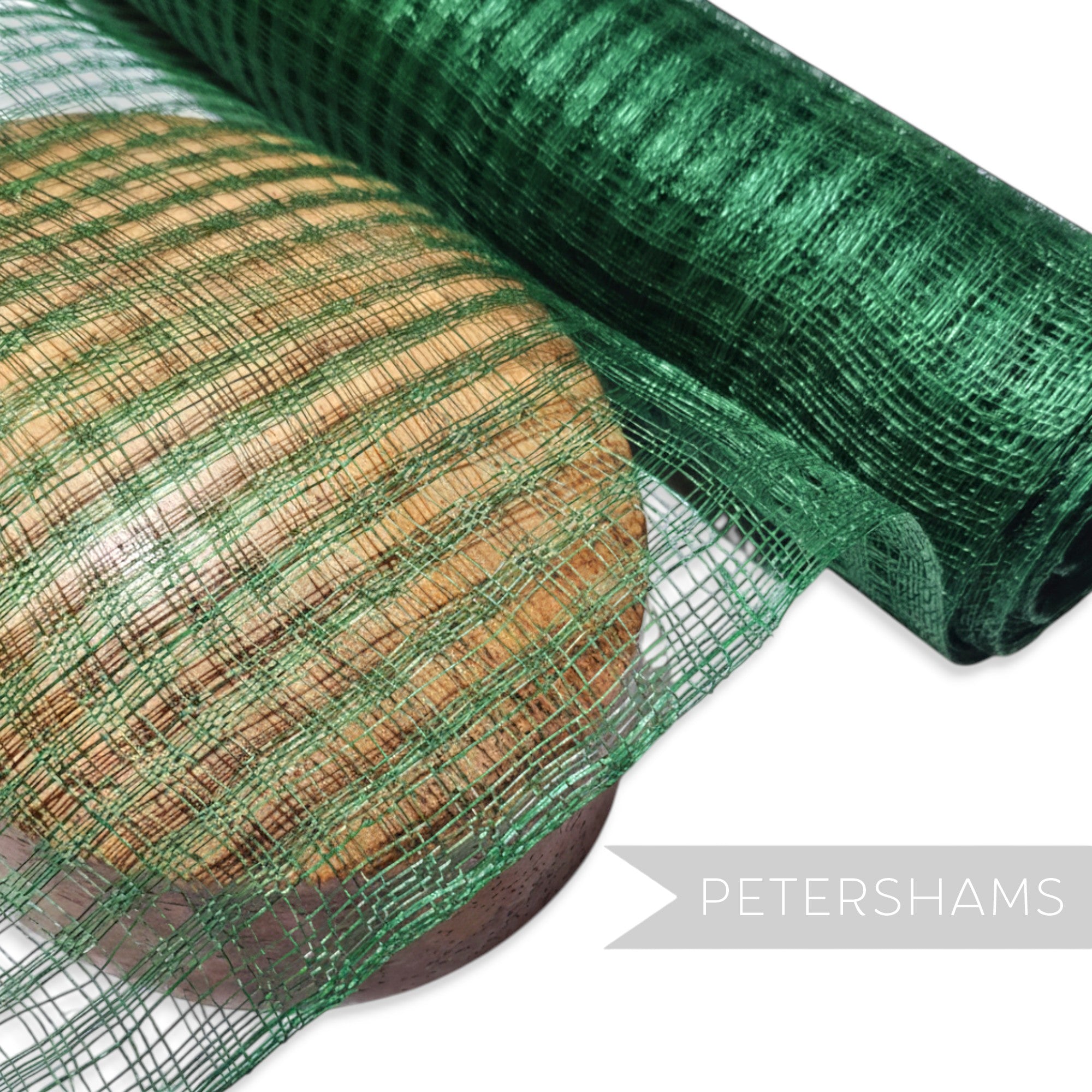 Petershams Millinery Supplies dark green basket weave sinamay fabric with a large, open weave, ideal for hat making.