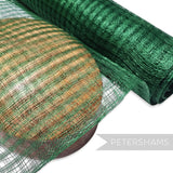 Petershams Millinery Supplies dark green basket weave sinamay fabric with a large, open weave, ideal for hat making.