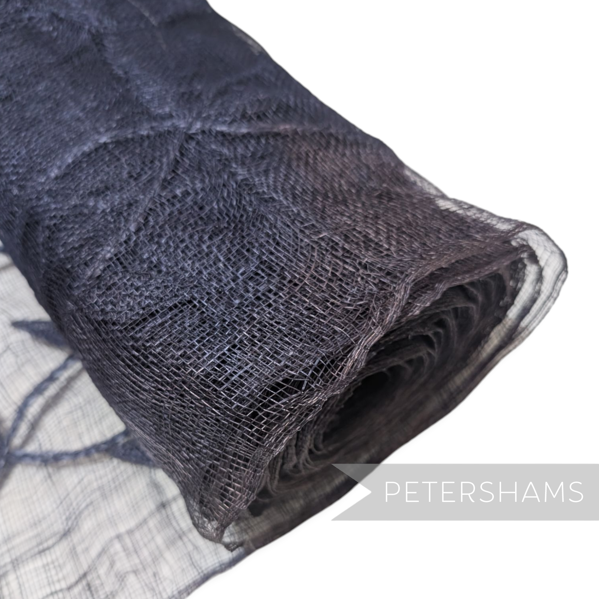 Petershams Millinery Supplies dark grey sinamay abaca fabric roll with applique leaf vine texture for hat making