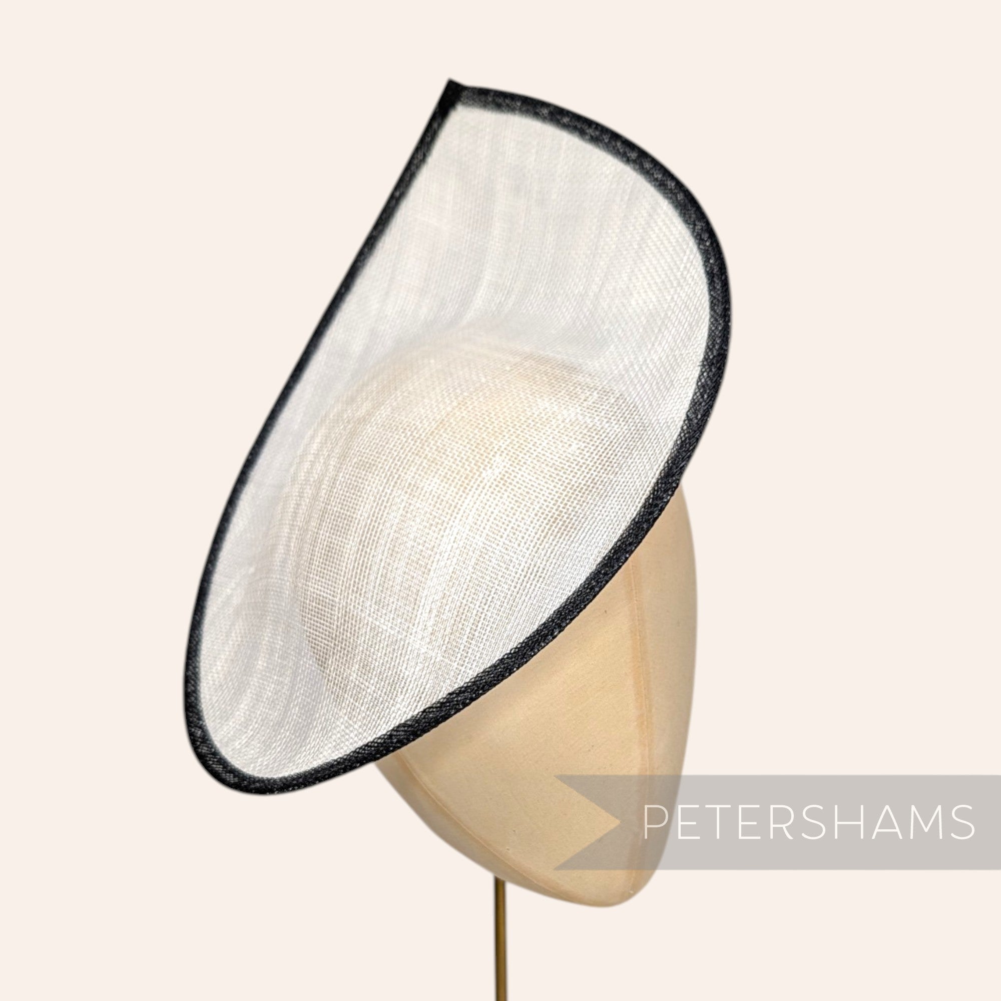 Petershams Millinery Supplies Diana white sinamay fascinator hat base with black trim