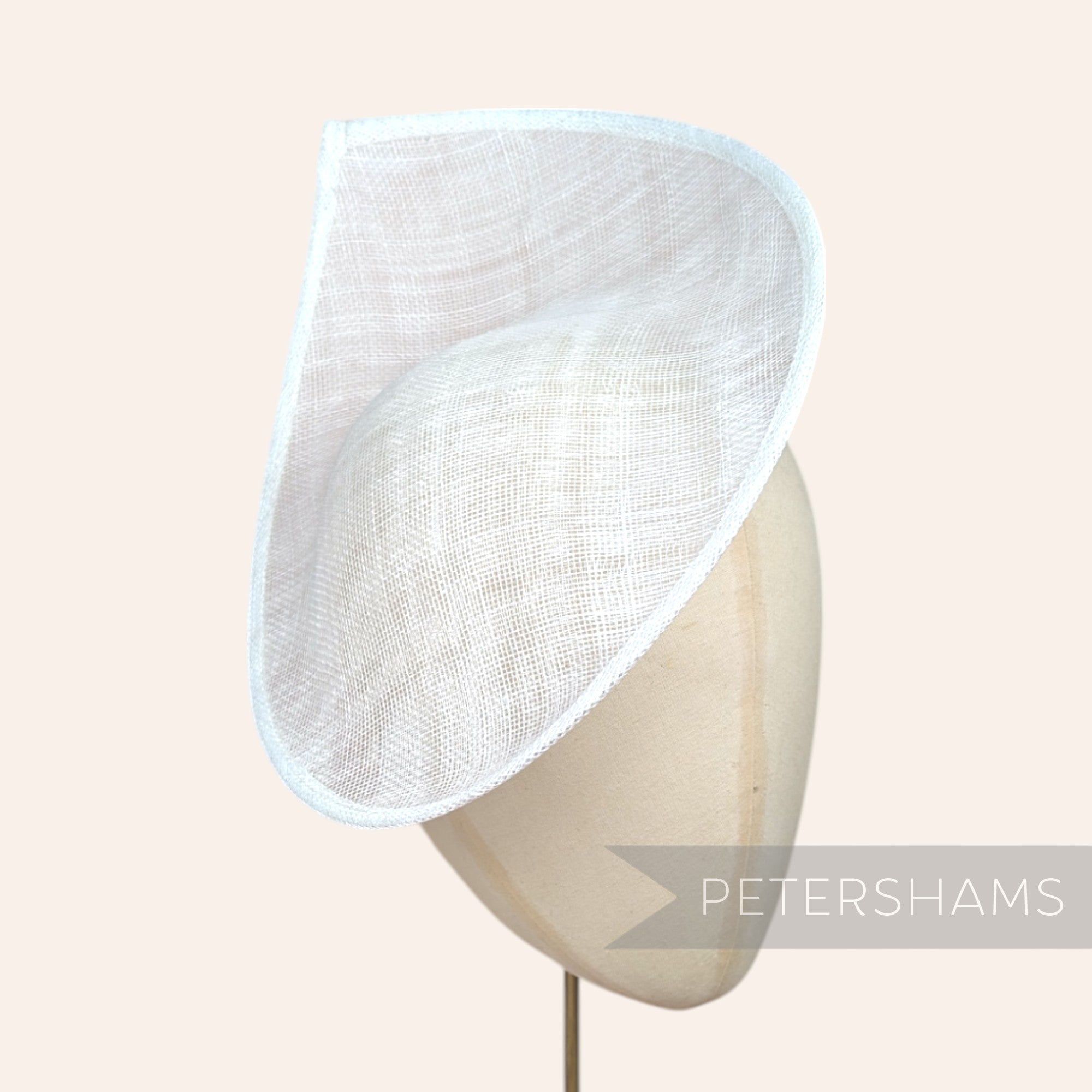 Petershams Millinery Supplies Diana white sinamay fascinator hat base with a pointed scallop edge