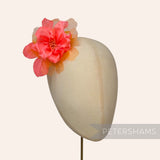 Petershams Millinery Supplies Dilliah dahlia hat mount featuring pink silk and orange organza petals on a wired stem.