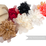 Petershams Millinery Supplies Dilliah silk and organza dahlia hat mount flowers in various colours on a white background