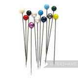 Petershams Millinery Supplies set of 12 extra long 9cm stainless steel hat pins with assorted coloured acrylic beads.