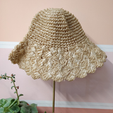 Petershams Millinery Supplies faux straw capeline hat body with a decorative scalloped edge in a natural beige tone.