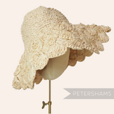 Petershams Millinery Supplies faux straw capeline hat body with a decorative scalloped edge in a natural beige tone.