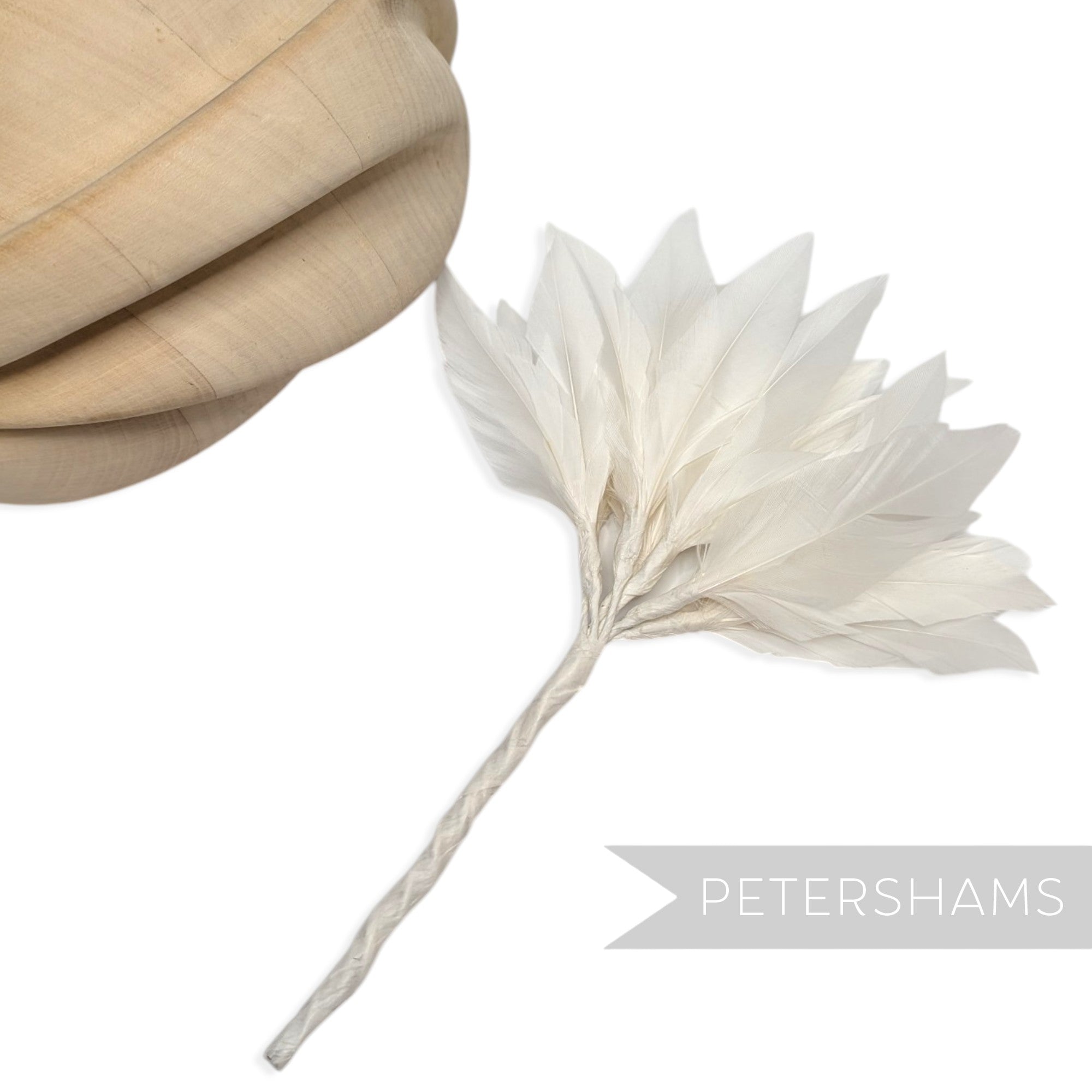 Petershams Millinery Supplies Kay ivory goose feather pom flower millinery mount with wired stem