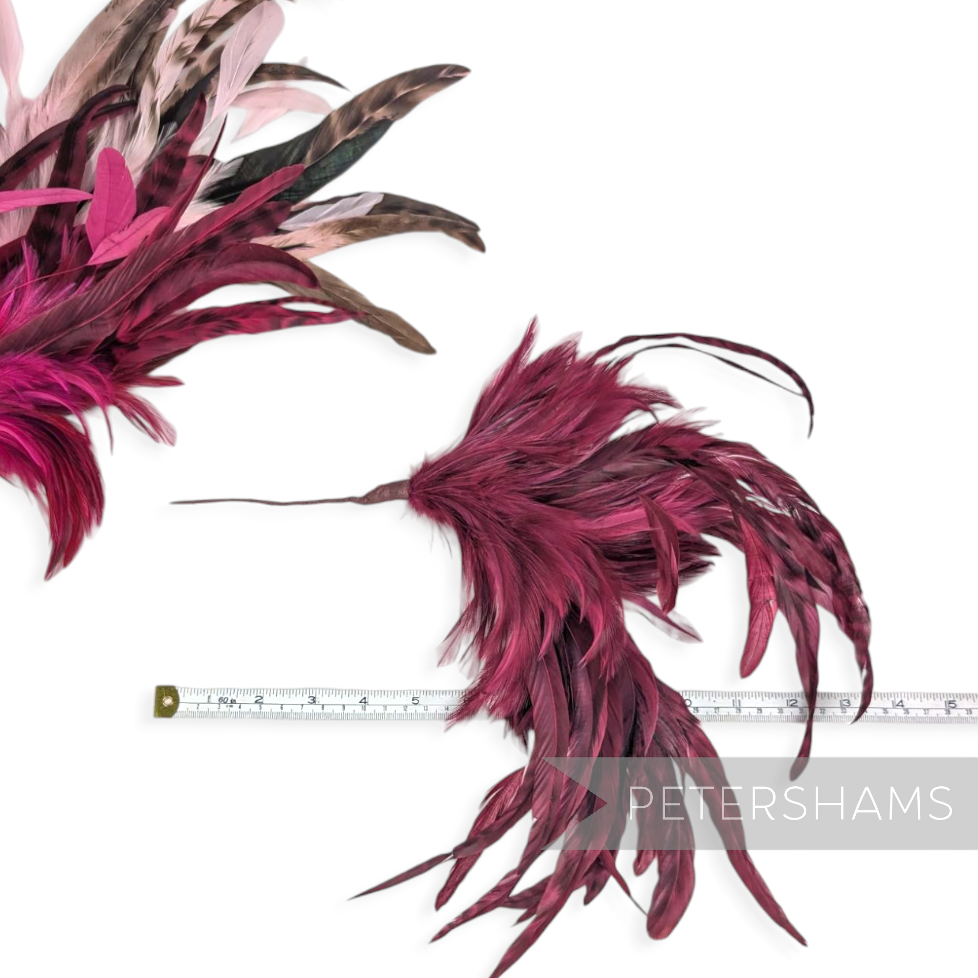 Petershams Millinery Supplies extra large chinchilla pattern coque and hackle feather hat mount in deep magenta