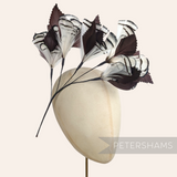 Petershams Millinery Supplies extra large feather hat mount with brown and white Lady Amherst and goose feathers