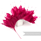 Petershams Millinery Supplies large cerise spiky goose feather wired hat mount for millinery and headpiece design.