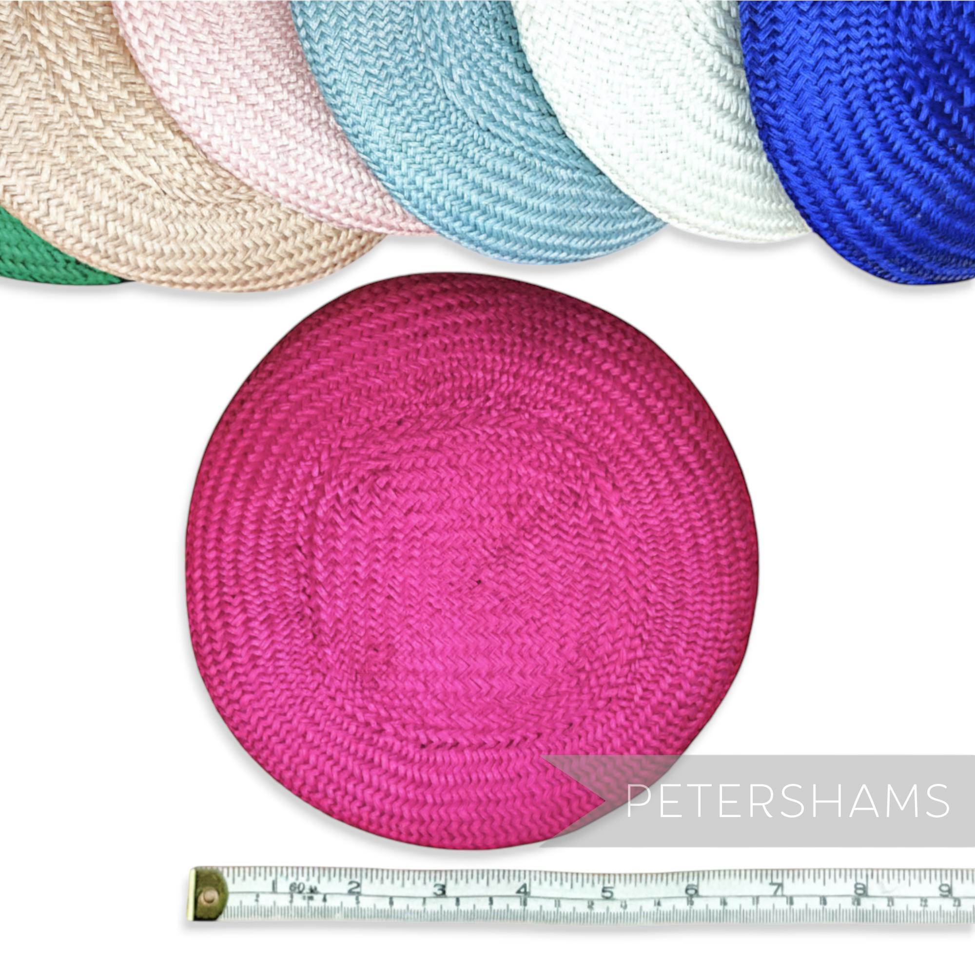 Petershams Millinery Supplies 17cm round fuchsia pink buntal straw button fascinator hat base