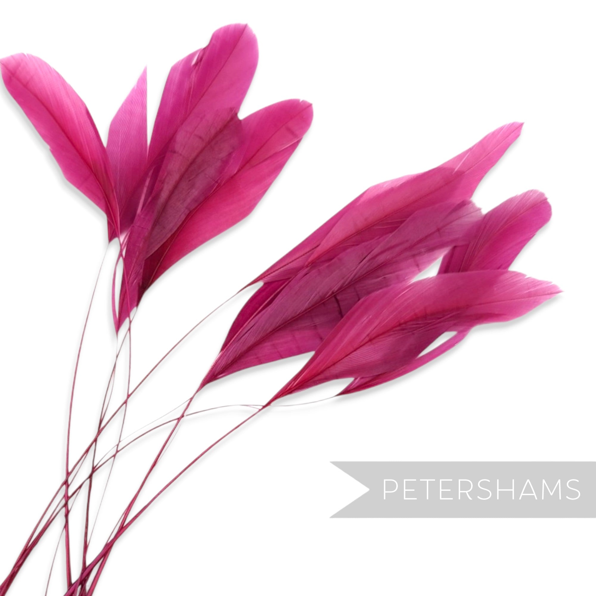 Petershams Millinery Supplies pack of 10 vibrant fuchsia pink long loose stripped coque feathers for millinery crafts