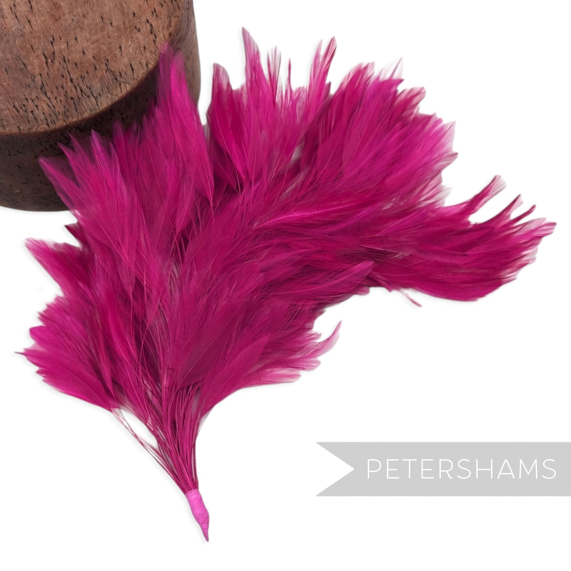 Petershams Millinery Supplies fuchsia pink stripped hackle feather mount on a wired stem for hat making