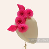 Petershams Millinery Supplies pack of 5 damaged sinamay Florence trims with fuchsia roses and leaves.