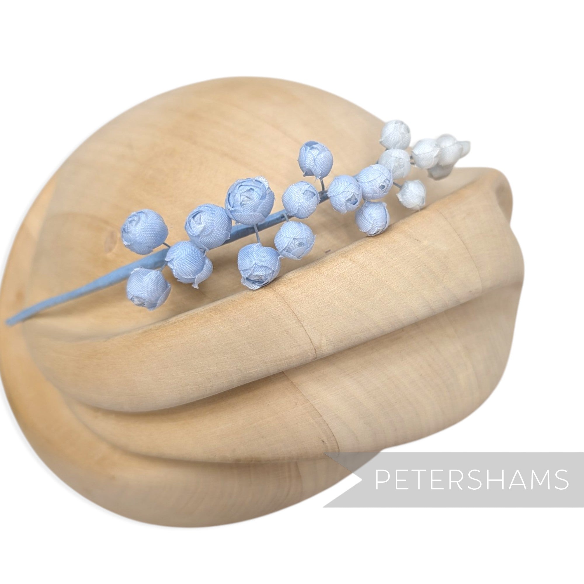 Petershams Millinery Supplies Giselle light blue silk rosebud wired stem for fascinators and hat making