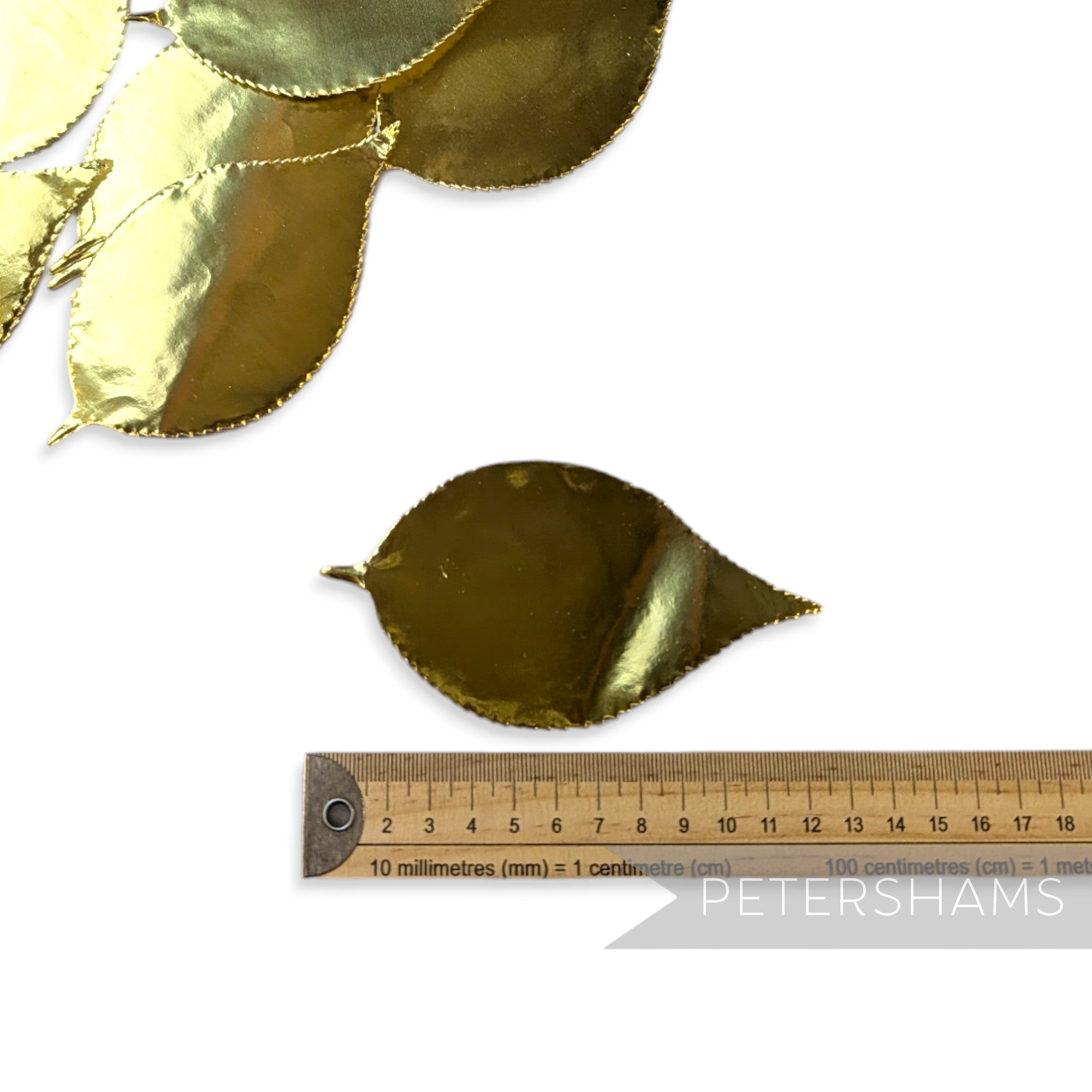 Petershams Millinery Supplies metallic gold foil paper rose leaves for hat trimming and headpiece decoration