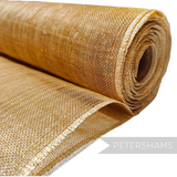 Petershams Millinery Supplies gold metallic lurex wrapped sinamay abaca fabric roll for hat making and millinery.