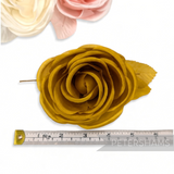 Petershams Millinery Supplies Carmel 9cm gold silk rose flower hat mount with wired leaves and stem