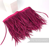 Petershams Millinery Supplies extra long cerise goose biot feather fringe on a stitched satin ribbon binding