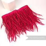 Petershams Millinery Supplies extra long fuchsia goose biot feather fringe on a satin ribbon binding for millinery crafts