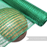 Petershams Millinery Supplies green basket weave sinamay fabric with a large open weave, ideal for hat making.