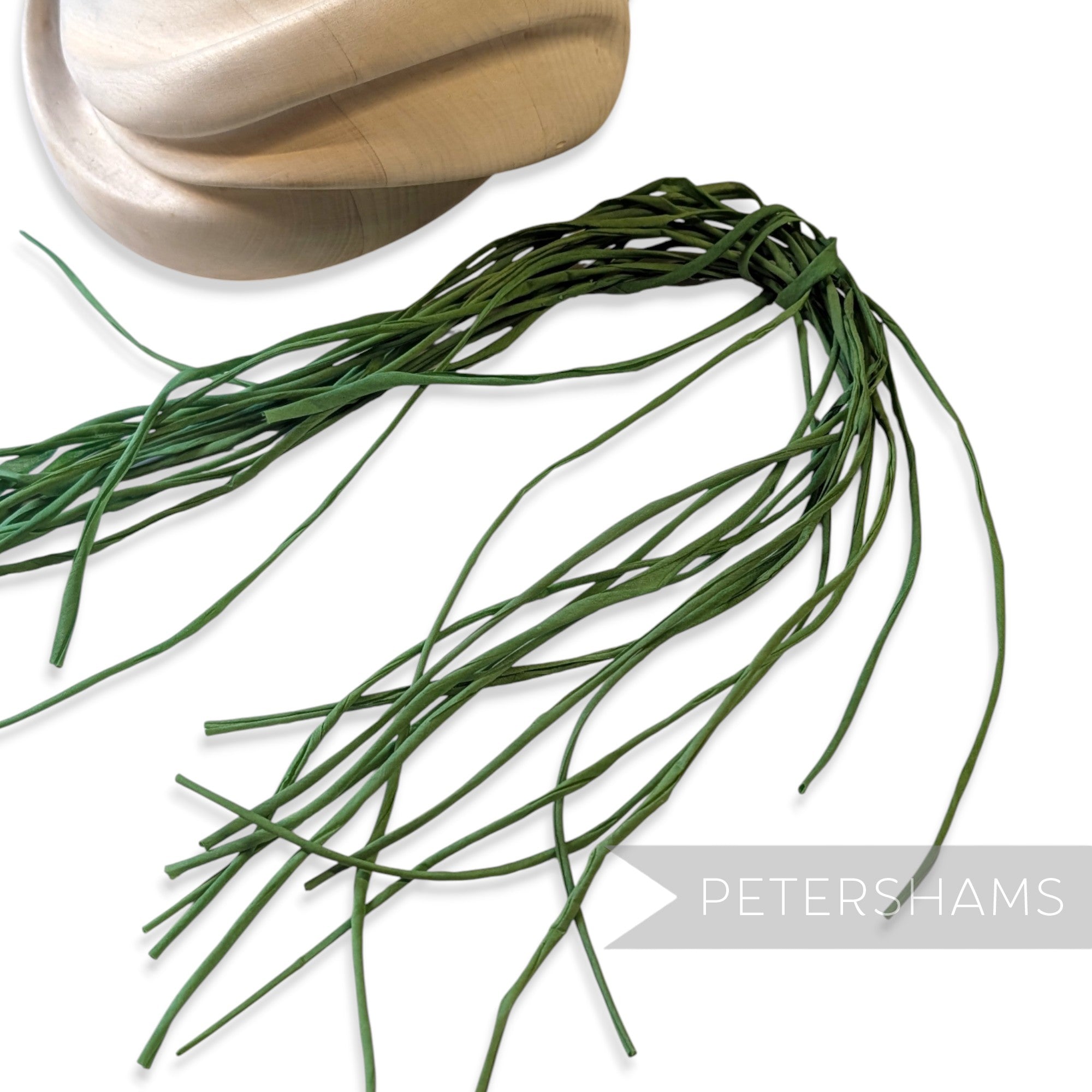 Petershams Millinery Supplies green rolled cotton organdie flower tails for vintage hat making and millinery trim.