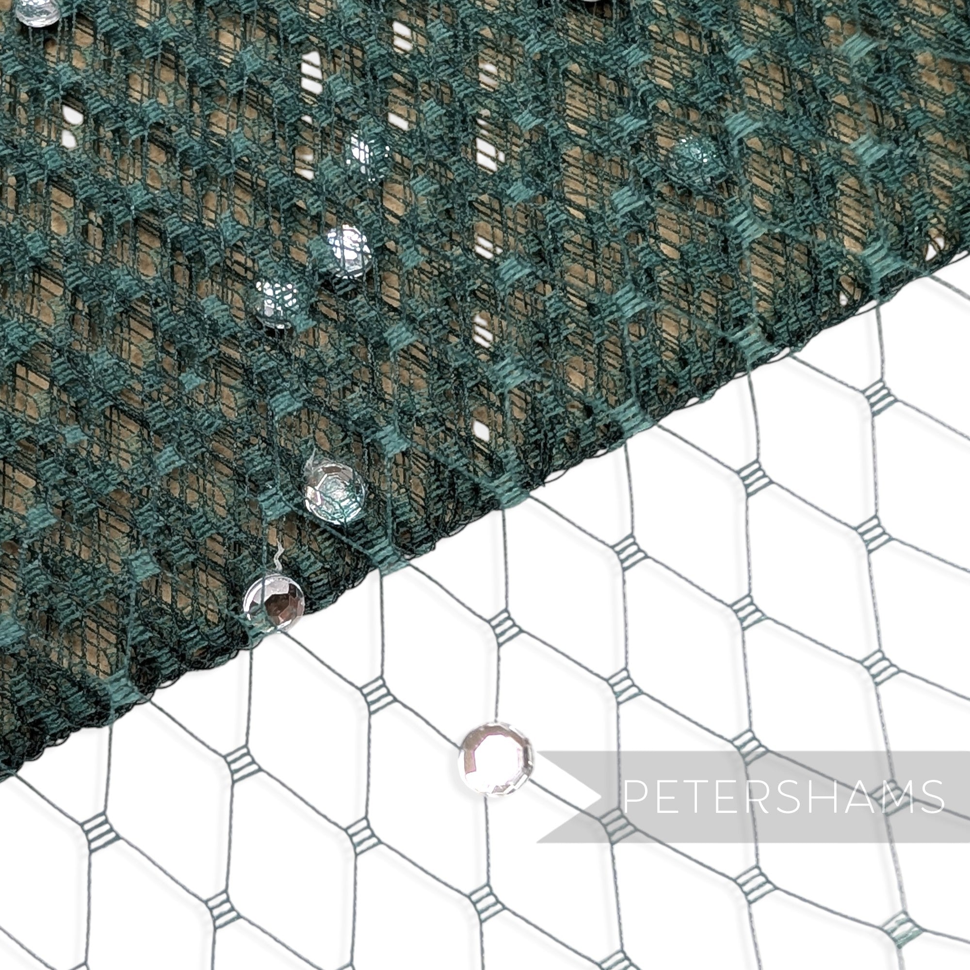 Petershams Millinery Supplies dark green diamond veiling with clear acrylic diamante rhinestones for fascinators