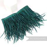 Petershams Millinery Supplies extra long bottle green goose biot feather fringe on a stitched satin binding.