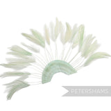 Petershams Millinery Supplies mint  stripped hackle feather fan on a cotton base for hat and fascinator trimming