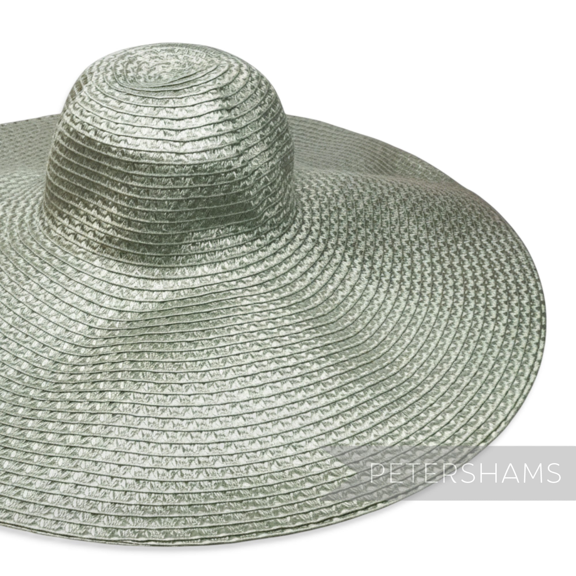 Petershams Millinery Supplies light green polybraid capeline hat body with intricate weave and 15-inch brim.