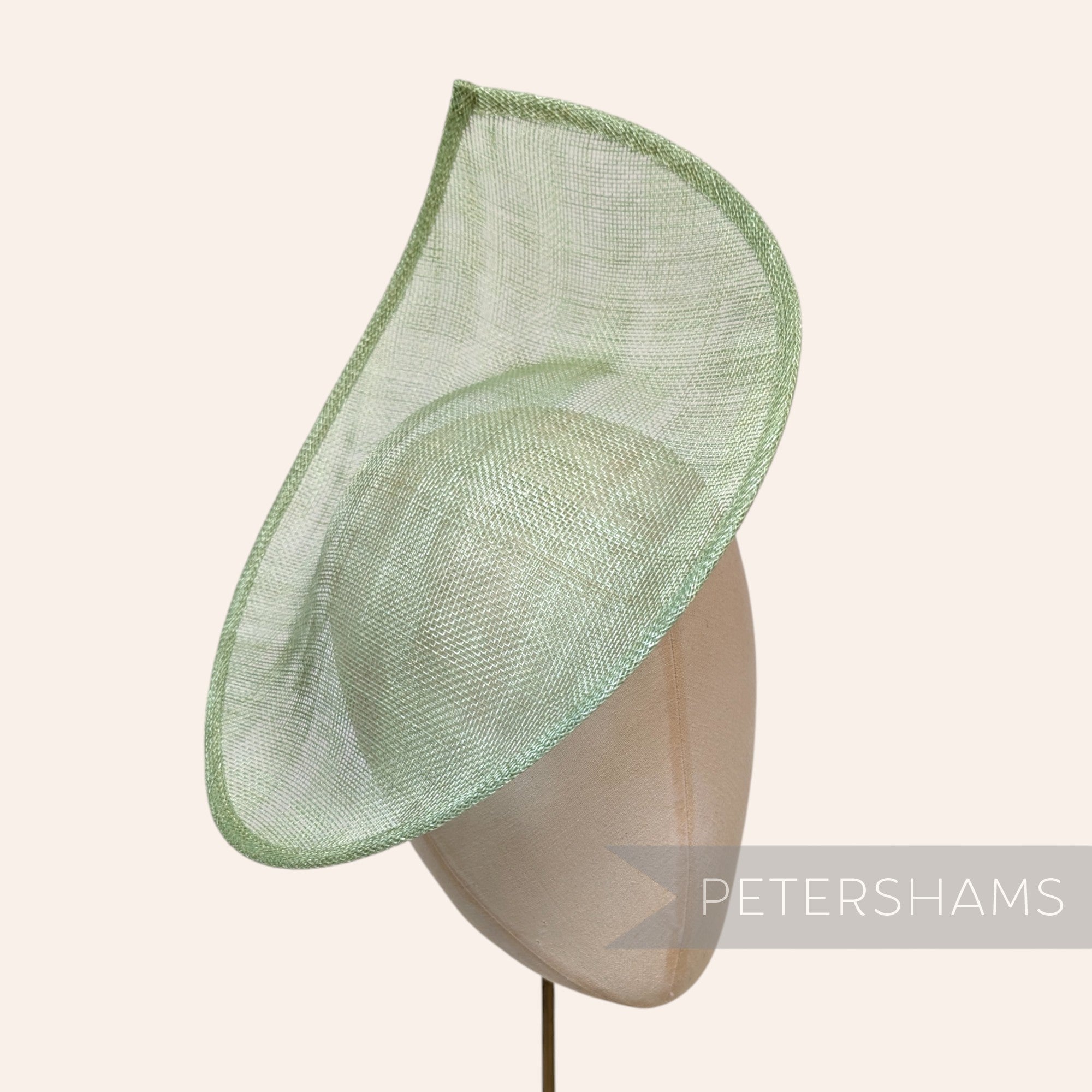 Petershams Millinery Supplies Diana sage green sinamay fascinator hat base with a pointed scallop edge