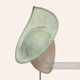 Petershams Millinery Supplies Diana sage green sinamay fascinator hat base with a pointed scallop edge