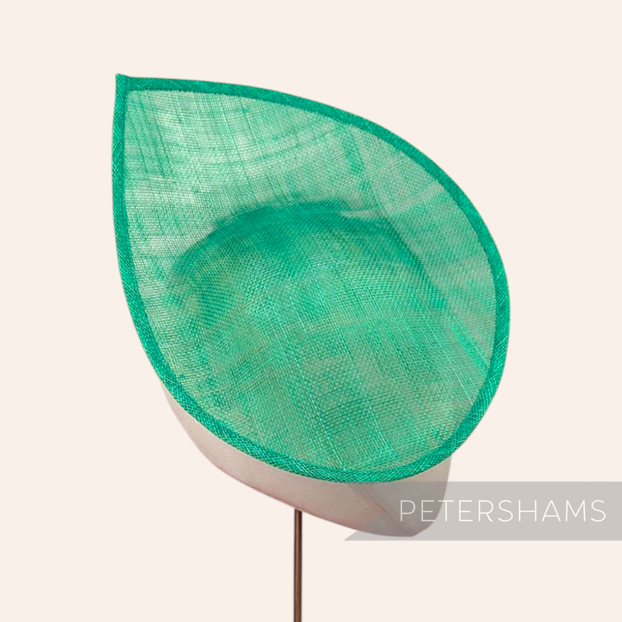 Petershams Millinery Supplies Diana emerald green sinamay fascinator hat base with a pointed scallop edge