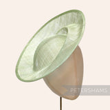 Petershams Millinery Supplies Cindy sage green sinamay fascinator hat base with orbital pleat
