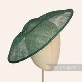 Petershams Millinery Supplies Charlotte extra large bottle green sinamay saucer fascinator hat base.